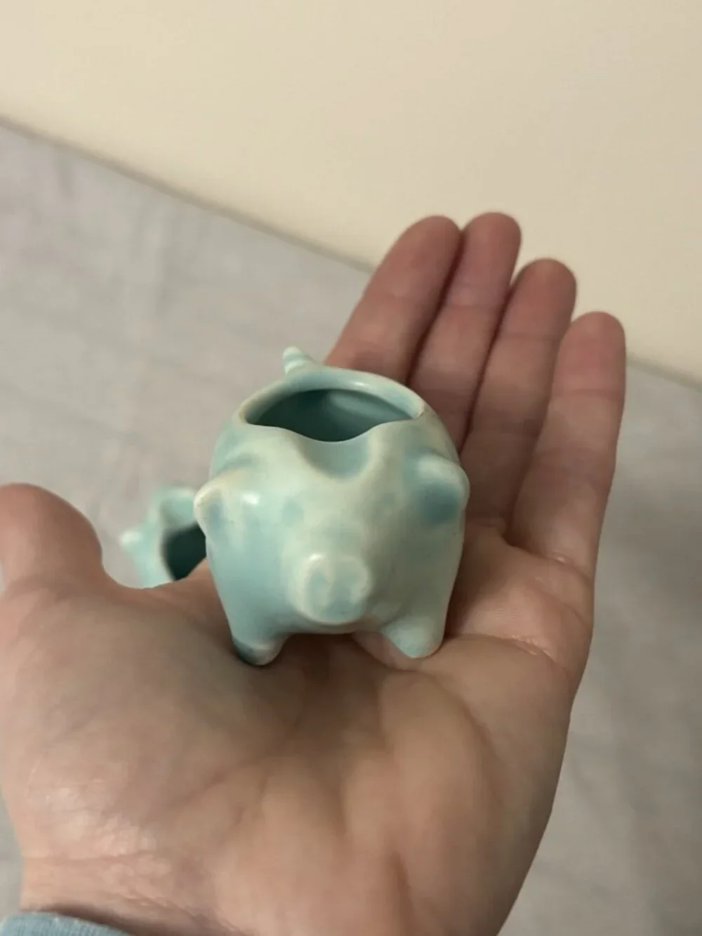 Vintage PAIR Stangl  Pottery Pig Ashtray Antique Blue Teal MCM